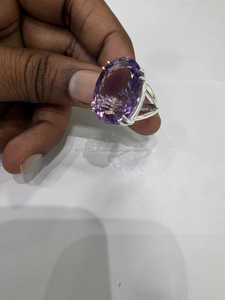 Anillo de amatista hecho a mano de Plata de Ley 925 con piedra ovalada grande estilo clásico el mejor regalo de cumpleaños o aniversario para fiestas - Product Image 3