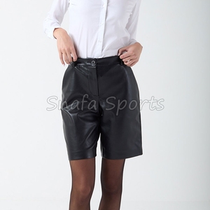 Breathable Design Low MOQ Fully Customized <b>Leather</b> <b>Short</b> Professionally Manufactured Women Biker <b>Short</b> Solid Color Plain Dyed - Product Image 3