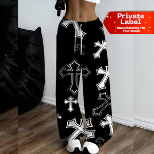 Women's <b>Summer</b> Loose Fit Wide-leg Streetwear <b>Pants</b> with Flat Front 100% Cotton for Workouts & Daily Wear - Product Image 1