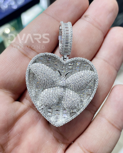 Pendentif Cœur Moissanite Iced Out en Argent 925, Pendentif Papillon Sertie de Diamants, Breloques Personnalisées, Cadeaux pour Elle - Product Image 4