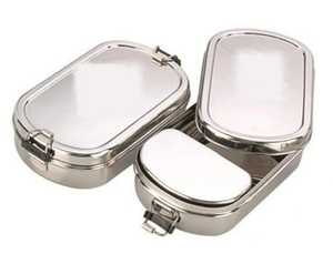 Boîte à bento rectangulaire à 2 niveaux en acier inoxydable, conteneur à lunch en métal, petite boîte à collation intérieure, clips de verrouillage, conteneur alimentaire - Product Image 6