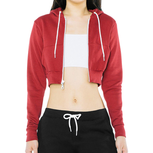Hot Selling Customized Color Printed Stand Collar Fleece <b>Crop</b> <b>Top</b> Hoodies for Winter Plus Size - Product Image 2