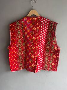 Gilet matelassé en coton rouge à fleurs pour femme, sans manches, col en V, poches plaquées, veste réversible, style printemps, CADEAU POUR ELLE - Product Image 6