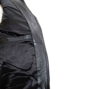 Black Leather <b>Puffer</b> <b>Jacket</b> <b>White</b> Crew Neck Spring Warm Streetwear Zipper Unisex Stylish Quilted <b>Jacket</b> - Product Image 2
