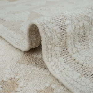 Alfombra Abstracta de Yute y Lana Hecha a Mano, Tejida a Mano, Ecológica y Apta para Mascotas, en Color Beige Marfil, para Sala de Estar y Dormitorio - Product Image 1