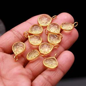 Colgante de cuarzo limón natural tallado a mano con forma de flor, piedra preciosa de plata de ley 925, amuleto de cuarzo limón para la fabricación de joyas, 12 mm - Product Image 2