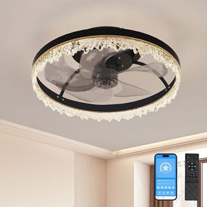 Elegante Ventilador de Techo LED de 16 Pulgadas con Luz, Silencioso, de Montaje Empotrado, 5 Aspas, Control Remoto, Negro, Tipo Lámpara de Araña - Product Image 2