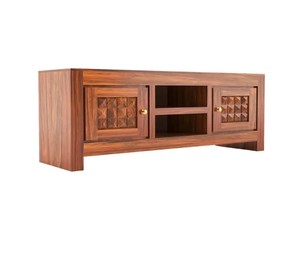 Soporte de TV Arquitectónico de Madera Maciza de Varios Niveles, Directo de Fábrica |    Mueble para TV Moderno con Puertas Talladas a Mano y Estantes Abiertos - Product Image 5