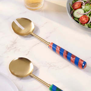 Ensemble de 2 cuillères de service en acier inoxydable poli miroir doré Royal Design, manche en métal coloré, 28 cm, coffret cadeau, couverts - Product Image 4