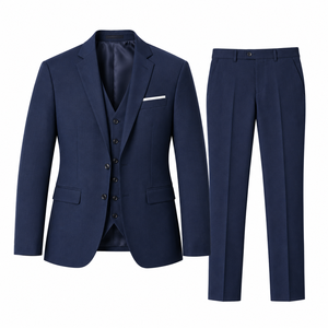 Traje de hombre de dos piezas, corte ajustado, plisado, antiarrugas, transpirable, de poliéster y viscosa elástica, con cuello de muesca y botonadura sencilla. - Product Image 1