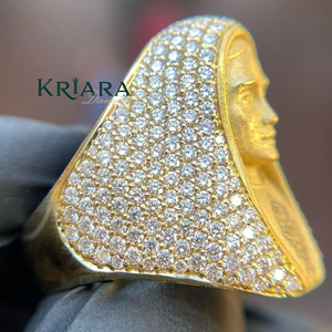 Anillo Religioso para Hombre de Plata 925, Chapado en Oro de 18K, con Diamantes Amarillos de Corte Brillante, Diamantes Cultivados en Laboratorio, Color D, Estilo Hiphop - Product Image 1