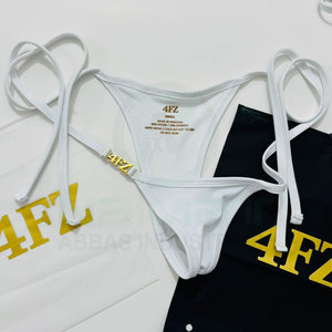 4FZ Women's White Bikini Set Triangle Top <b>Thong</b> Bottom Drawstring Solid Color Swimwear Stretch Nylon Spandex Front High Support - Product Image 2