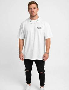 ONETEN APPAREL เสื้อยืดคอกลมแขนสั้นผู้ชายสีขาวพิมพ์ลายการ์ตูนแมวดำ - Product Image 6
