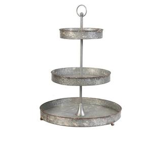 Moderna Bandeja Redonda de 2 Niveles de Metal Galvanizado, Estilo Rústico, para Servir Postres, Cupcakes, Platos de Exhibición, Uso en Cocina y Hogar, Estilo Vintage - Product Image 2