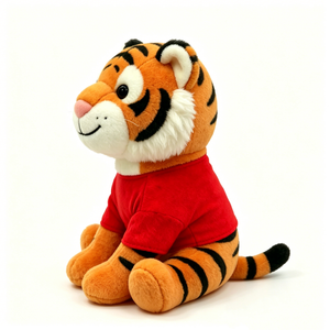 Lindo Peluche de Tigre Naranja con Camiseta Roja, Suave Peluche de Tigre Sentado Kawaii, Peluche de Tigre de Dibujos Animados para Niños y Regalos - Product Image 2