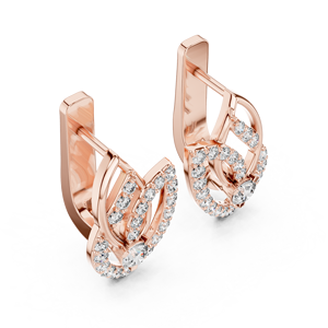 Pendientes de Lujo para Mujer con Motivo de Hoja y Diamantes Redondos Brillantes Cultivados en Laboratorio, Oro Rosa de 10K, Inspirados en la Naturaleza - Product Image 3