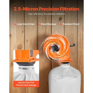 Colector de Polvo para Trabajos en Madera de 1 HP y 560 CFM, Montaje en Pared, con Bolsa de 2.5 Micras, para Uso Doméstico - Product Image 3