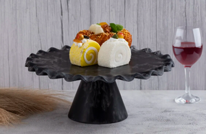Support à gâteau de luxe en marbre noir, bord festonné, socle rond, pour présentation de desserts, idéal pour les mariages et les fêtes - Product Image 4