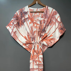 Vestido Kaftán Casual de Verano sin Mangas con Estampado Tropical Digital, de Algodón, para Mujer, Playa, Islas del Pacífico Asiático - Product Image 1