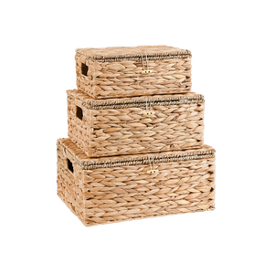 High Quality Eco-Friendly Rustic Water Hyacinth Set 3 Woven <b>Storage</b> <b>Baskets</b> Lid Multi-Purpose <b>Rectangle</b> Customized Color - Product Image 4