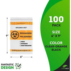 6X9 sacchetti per campioni di rischio biologico nero arancio confezione con cerniera 100 3 sacchetti a parete 2 Mil Top per il trasporto del sangue 2 sacchetti - Product Image 2