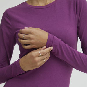 Camiseta de Manga Larga Holgada Informal de Moda para Mujer, Cuello Redondo, Color Sólido, 440g Poliéster/Algodón, Logotipo Personalizado - Product Image 2