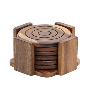 Artisan Crafted Wooden Coaster Set With Natural Wood Grain Texture Durable Reusable Drink Protection Mats - Product Image 6