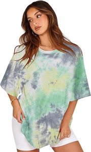 Women's <b>Tie</b> <b>Dye</b> O-Neck Short Sleeve Loose Fit Cotton Casual T-<b>Shirt</b> Spring Summer Breathable Knitted Top - Product Image 6