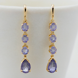 Hot Wholesale-Boucles d'oreilles pendantes en quartz Iolite plaqué or légères avec cadeau de mariage de style classique et mignon - Product Image 3