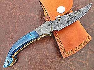 Couteau de chasse tactique en acier Damas, couteau de survie d'extérieur de qualité industrielle 58HRC, lame pleine longueur, système de verrouillage à ressort, OEM B/B - Product Image 4