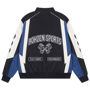 Racing Track Full Zip Motorsport <b>Bomber</b> <b>Jacket</b> Embroidered Patch Windproof Streetwear Team Sports Custom Design % Cotton - Product Image 2