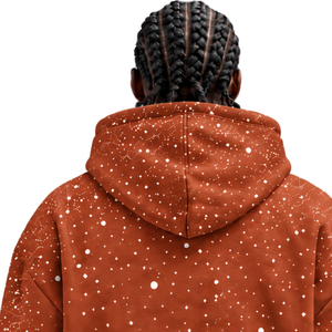 Sudadera con Capucha para Hombre, Estampado Naranja Quemado con Puntos Blancos, Sudadera Holgada de Manga Larga con Cordón Ajustable y Bolsillo Frontal Tipo Canguro - Product Image 4