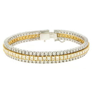 Bracelet tennis en or 18 carats bicolore à trois rangs avec diamants de laboratoire ronds et taille princesse - Product Image 2