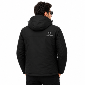 Custom Men's Solid Black Hooded Puffer <b>Jacket</b> <b>Waterproof</b> Windproof Winter Insulated Outdoor Thermal Coat Full Zip <b>Parka</b> OEM ODM - Product Image 5