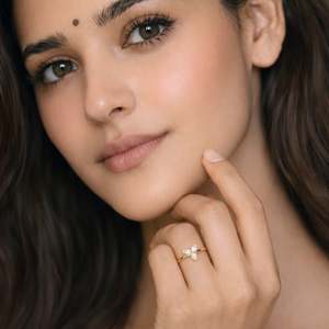 Hallmark Silver Minimal 3 Stone Floral 18K <b>Gold</b> Plated <b>Ring</b> <b>Set</b> with Zircon - Product Image 3