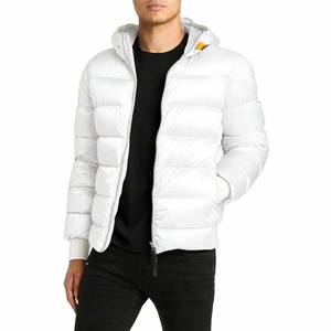 Men's <b>White</b> Hooded Stand <b>Puffer</b> <b>Jacket</b> Polyester Wadding Filled Zipper Closure Waterproof Windproof Casual Winter Wear Front - Product Image 3