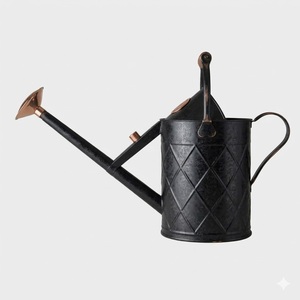 Arrosoir de jardin en métal galvanisé noir de haute qualité avec long bec verseur et motif diamanté en relief pour usage extérieur - Product Image 1