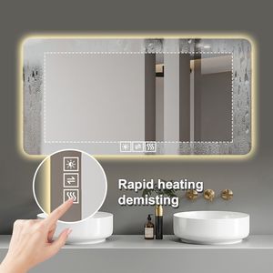 Specchio LED da Bagno 28*60 Pollici Resistente alla Corrosione con Retroilluminazione Dimmerabile a Tre Colori e Funzione Antiappannamento One-Touch - Product Image 4