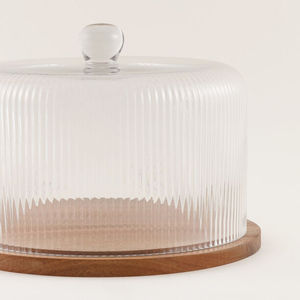 Glass <b>Cake</b> Dome with Wooden Base Cylindrical Disposable Oven Safe <b>Cake</b> Platter Cover - Product Image 3