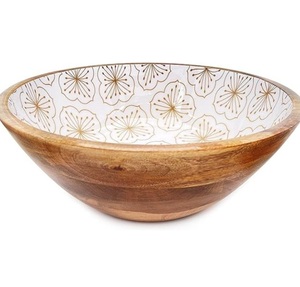 decorative wooden serving bowls with inside <b>sunflower</b> design for home use and table <b>top</b> dinnerware salad bowls - Product Image 1
