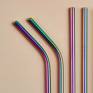 Kit de pailles réutilisables en métal, pailles droites et coudées en acier inoxydable avec outil de nettoyage - Product Image 5