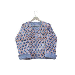 เสื้อโค้ทผ้าฝ้ายถักลายดอกไม้ พิมพ์ลายด้วยมือ แบบสองด้าน ระบายอากาศได้ดี ติดกระดุม ทอแบบด้วยมือ เป็นมิตรต่อสิ่งแวดล้อม - Product Image 1