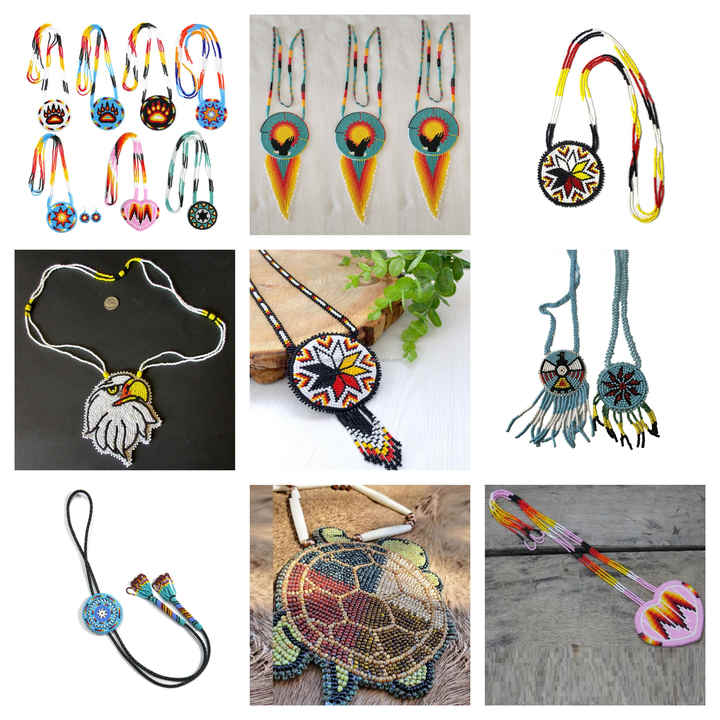 Handmade Gold-Plated Glass Seed Mushroom Bead Necklace Fair Trade Indigenous Jewelry with Native Pattern Unique Gift