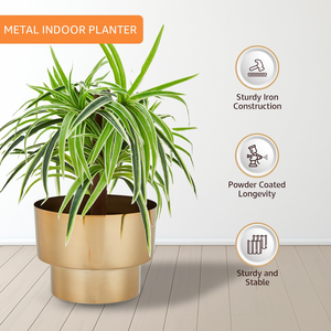 Pot de fleurs en métal martelé avec une finition texturée élégante, récipient décoratif pour plantes pour salon, salle de séjour, balcon - Product Image 3