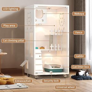 Grande maison pour chat en bois moderne et luxueuse, enclos pour chat d'intérieur avec portes en verre trempé 50" X 24" X 24" - Product Image 2