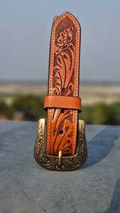 Cinturón de Cuero Vaquero Hecho a Mano de Primera Calidad con Grabado Floral Vintage y Hebilla Estilo Rodeo Occidental - Product Image 2