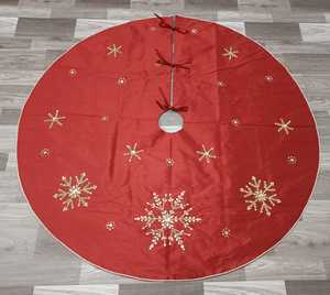 Handmade Velvet Christmas <b>Tree</b> Skirt Embroidered Poinsettia Snowflake Holiday Xmas <b>Tree</b> Base Cover Decor - Product Image 4