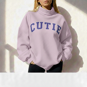 Sweat-shirt en molleton à col montant pour femme, confortable et chaud, à manches longues, style décontracté minimaliste - Product Image 1