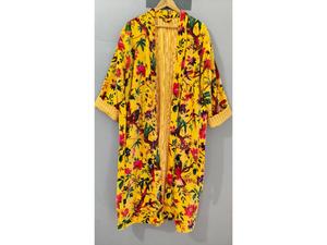 Robe kimono longue en velours tricoté imprimé jaune, épaisse, pour l'automne et l'hiver, veste de demoiselle d'honneur, peignoir pour femme - Product Image 1