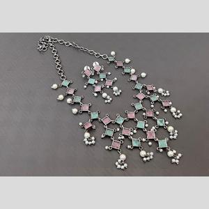 Oxidised Plated Crystal Stone and Pearls Necklace Set 11714291PGR - Product Image 2